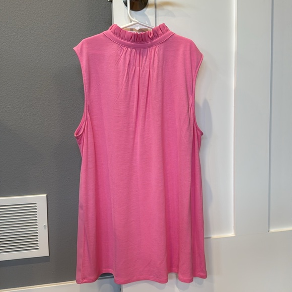LOFT Mixed Media Ruffle Neck Sleeveless Shell - Picture 3 of 4